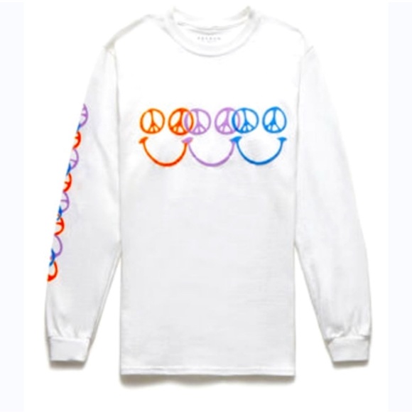 NWOT PAC SUN LONG SLEEVE PEACE TEE T-SHIRT Sz M RAINBOW COLORS - Picture 1 of 2